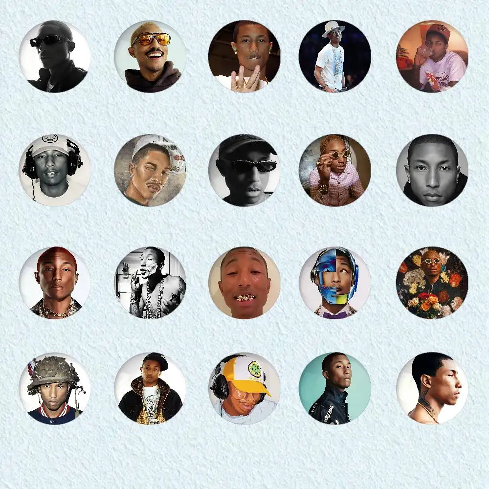 P-Pharrell W-Williams Insignias de Moda Nuevas de Hip Hop, Pin Redondo de Metal Versátil con Diseño de Dibujos Animados, Regalo al por Mayor