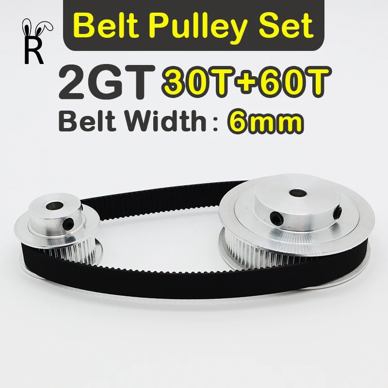 2:1 Reduction 30T 60T GT2 Belt Pulley Set Synchronous Wheels Kit Belt Width 6mm 60Teeth 30Teeth 3D Printer Timing Pulley Set 2GT