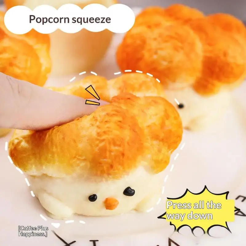Cute Popcorn Chicken Squeeze Toy Soft Slow Rising  Toy for Kids Adults Stress Relief Office Desk Decor Gifts