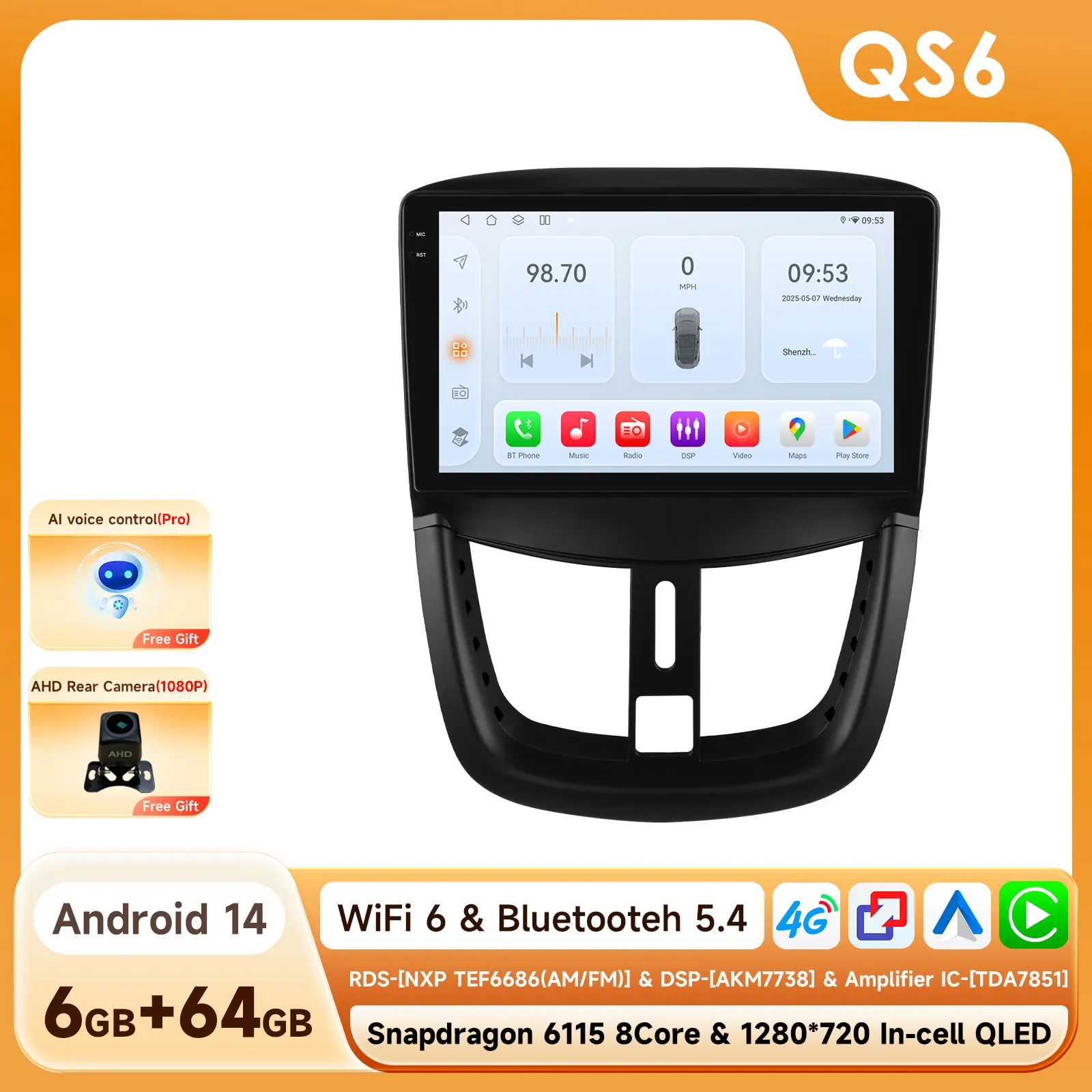 Android Auto Carplay voor Peugeot 207 CC 207cc 2006 - 2015 autoradio audio GPS multimedia videospeler 360 camera 2DIN autoradio