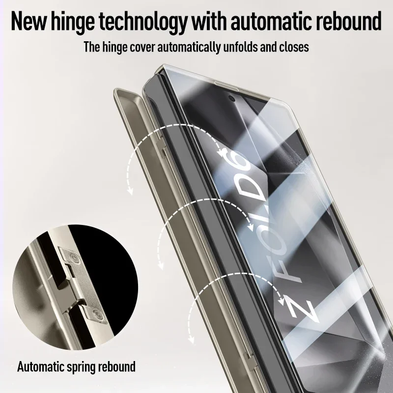 For Samsung Galaxy Z Fold 6 Case Shockproof Magnetic PC Skin Feel Matte Folding Hinge Metal Lens Stand Cover With Tempered Glass