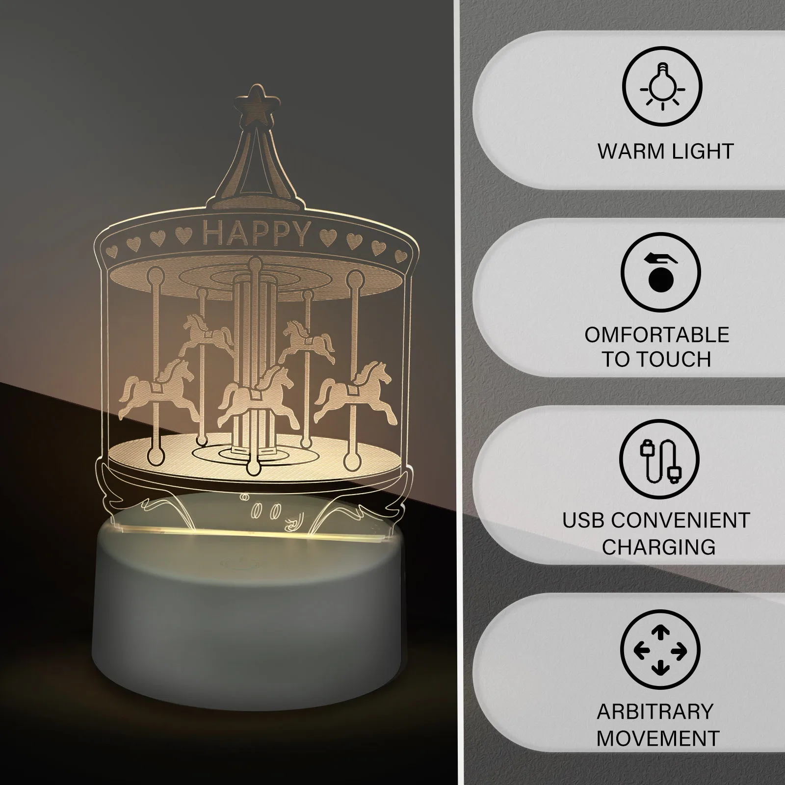 

3D Small Night Creative Led Decorative Light For Bedroom Living Room Usb Powered Eco Friendly Warm Atmosphere Lamp Romantic Dual