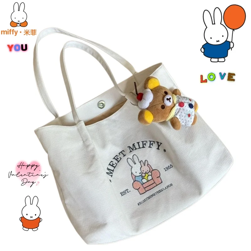 

Anime Cute Miffy Rabbit Canvas Bag Animation Peripheral Fashion Versatile Large Capacity Embroidery Ladies Shopping Shoulder Bag
