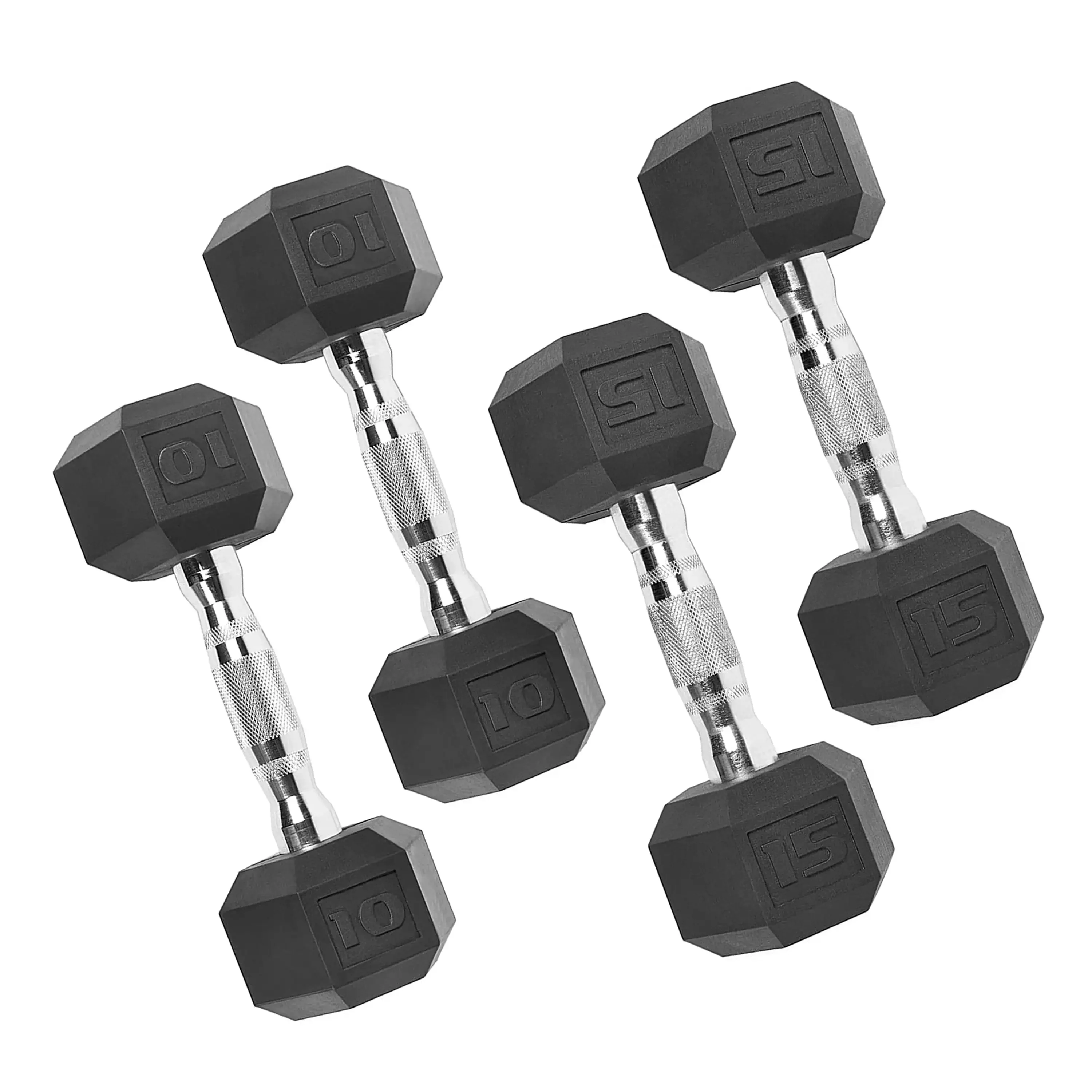 50 lb Rubber Hex Dumbbell Weight Set, Includes 2 x 10lb, 2 x 15lb Dumbbells