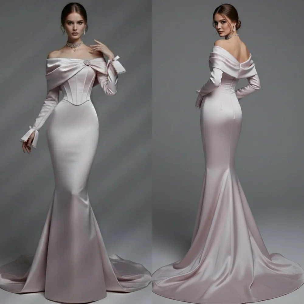 

Customized High Quality Elegant Charmeuse Rhinestone Ruched Mermaid Off-the-shoulder Long Dresses Bespoke Occasion Dresses Sexy