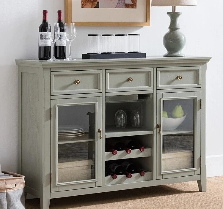 Three buckets two doors entrance solid wood dining side with wine rack restaurant cupboard wine cabinet