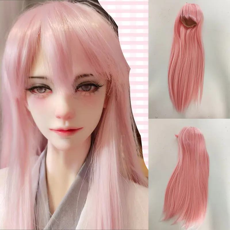 

BJD sd 1/3 1/4 1/6 1/8 ke er кукла парик высокотемпературное волокно длинная прямая наклонная челка аксессуары для кукольных волос светло-розовый