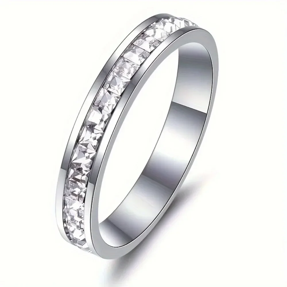 خاتم من الفولاذ المقاوم للصدأ للرجال والنساء، خواتم زفاف ذهبية وردية فضية، خاتم وعد مرصع مربع صغير