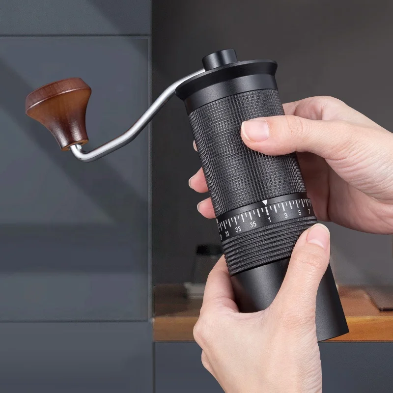 Premium Manual Coffee Grinder, External Adjustable Setting, Hand Crank Design, Aluminum Alloy Body with Stainless Steel Burr