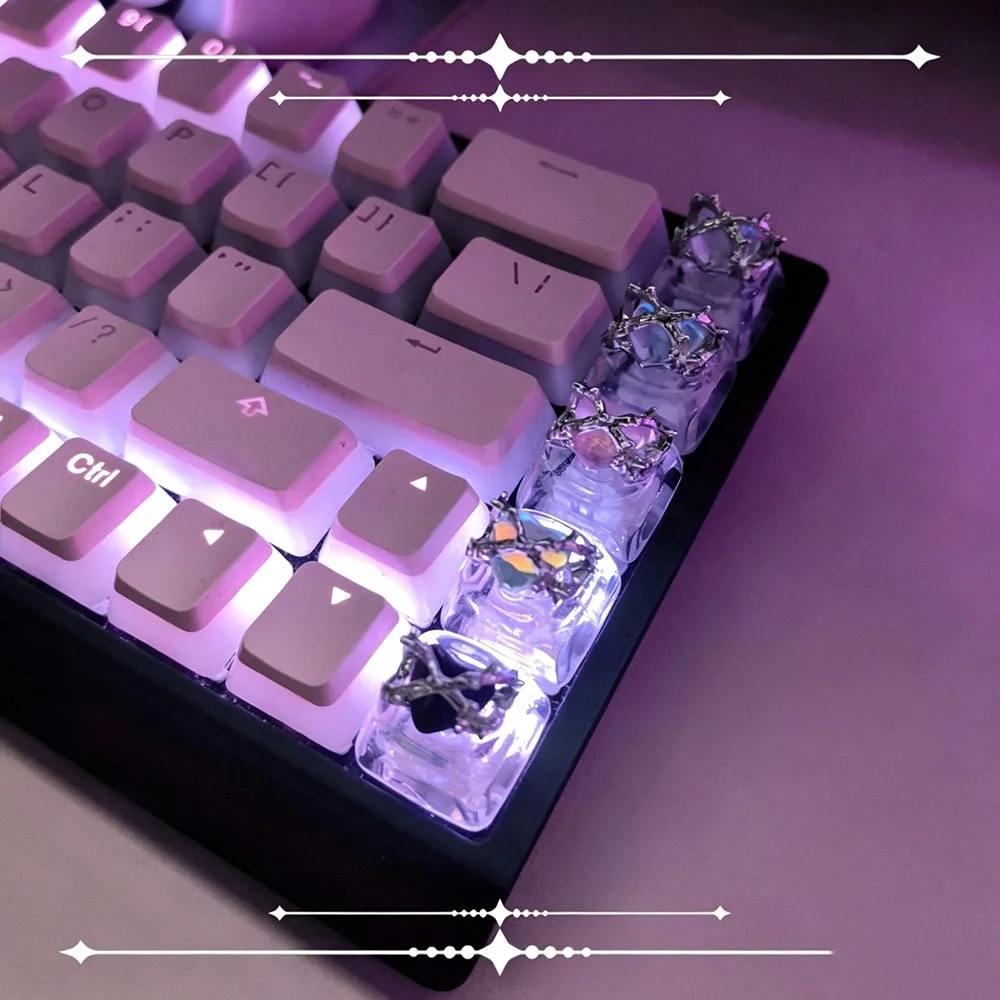 Gothic Thorn Heart Artisan Keycap Iridescent Gem Metal Keycaps Mechanical Keyboard ESC Decorative Keycap Gaming Accessory Gift