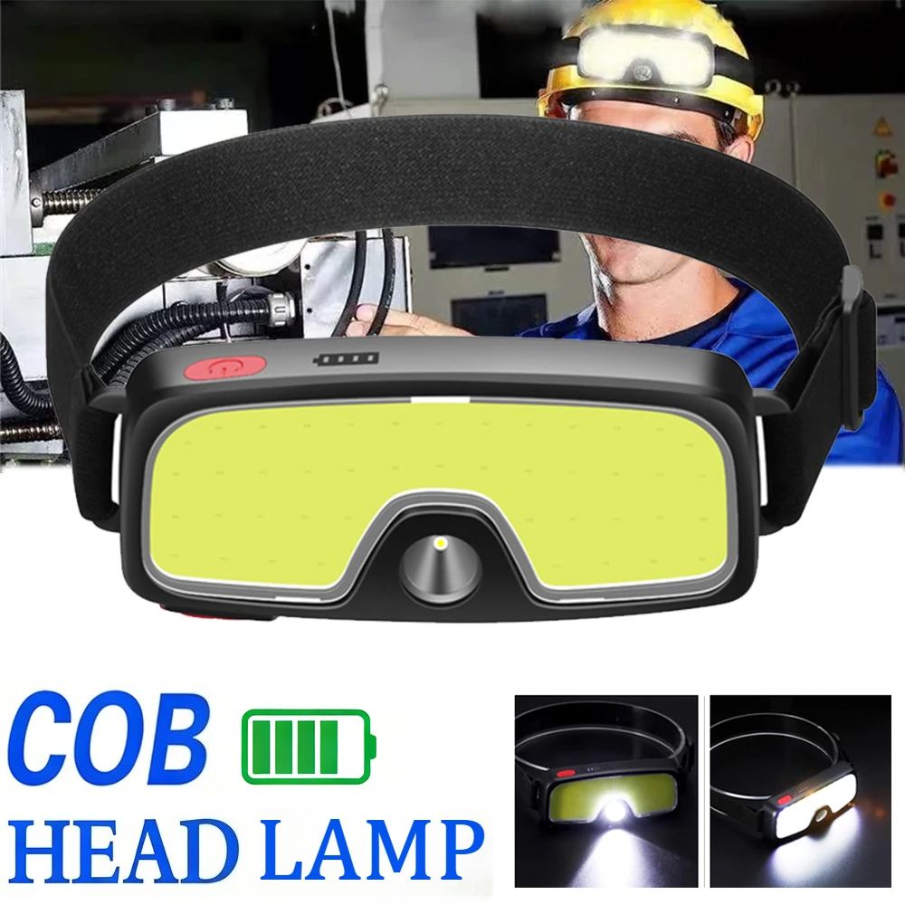 Powerful COB Headlamp Type-c/USB Rechargeable Head Flashlight Built-in Battery Outdoor Fishing Camping Lantern Waterproof Torch