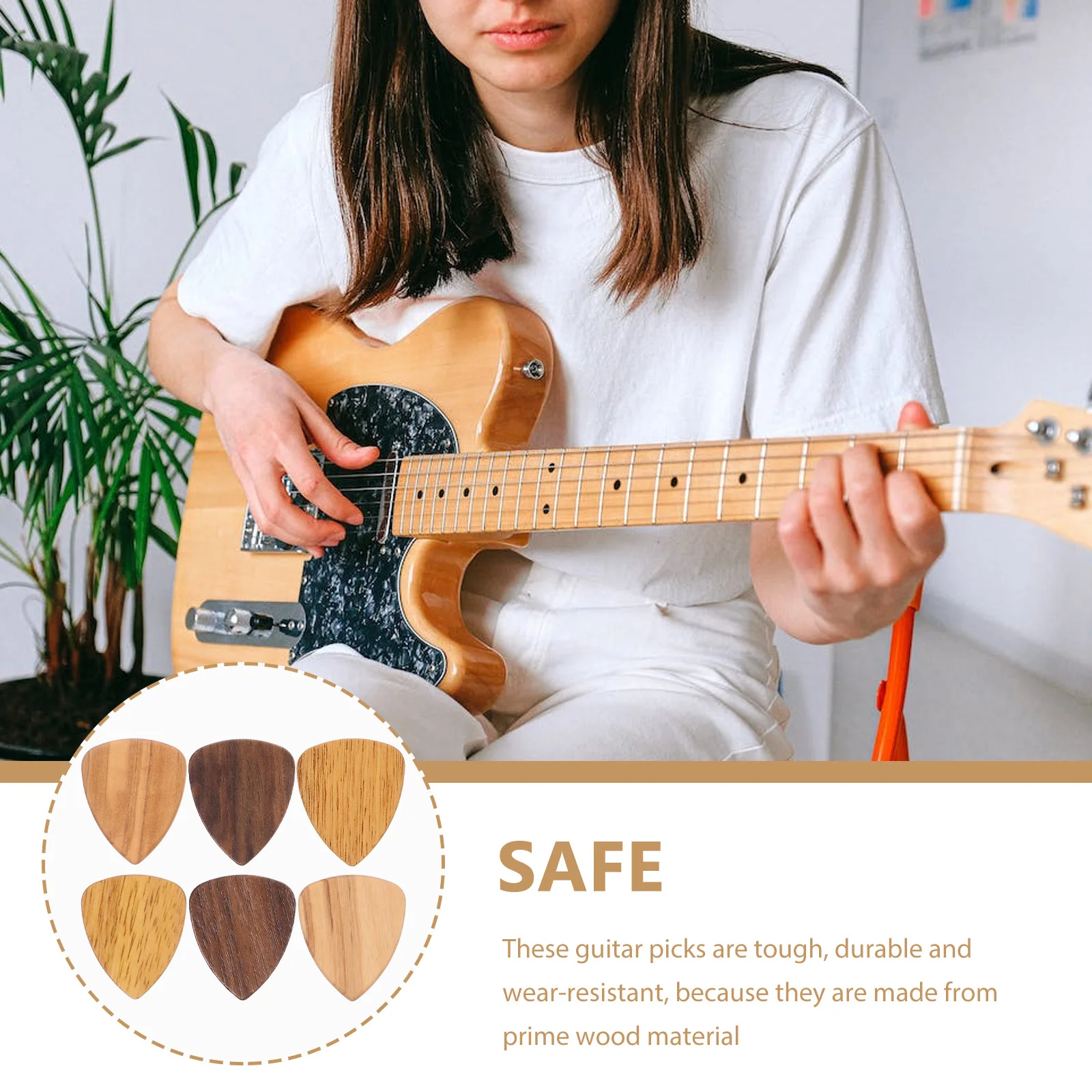 

6 Pcs Wooden Pick Plectrum Guitar Nurse Thumbpick Picks for Acoustic Guitars Electric Bass