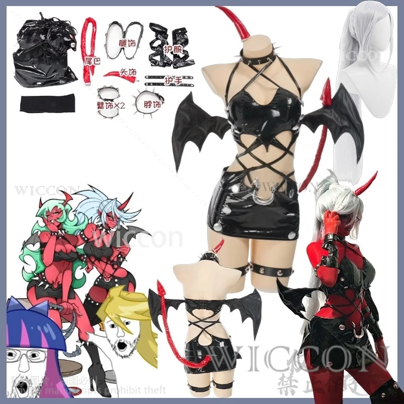 

Anime PANTY & STOCKING With GARTERBELT Cosplay Kneesocks Costume Sexy PU Tight Nightclub Queen Patent Leather Demon Halloween