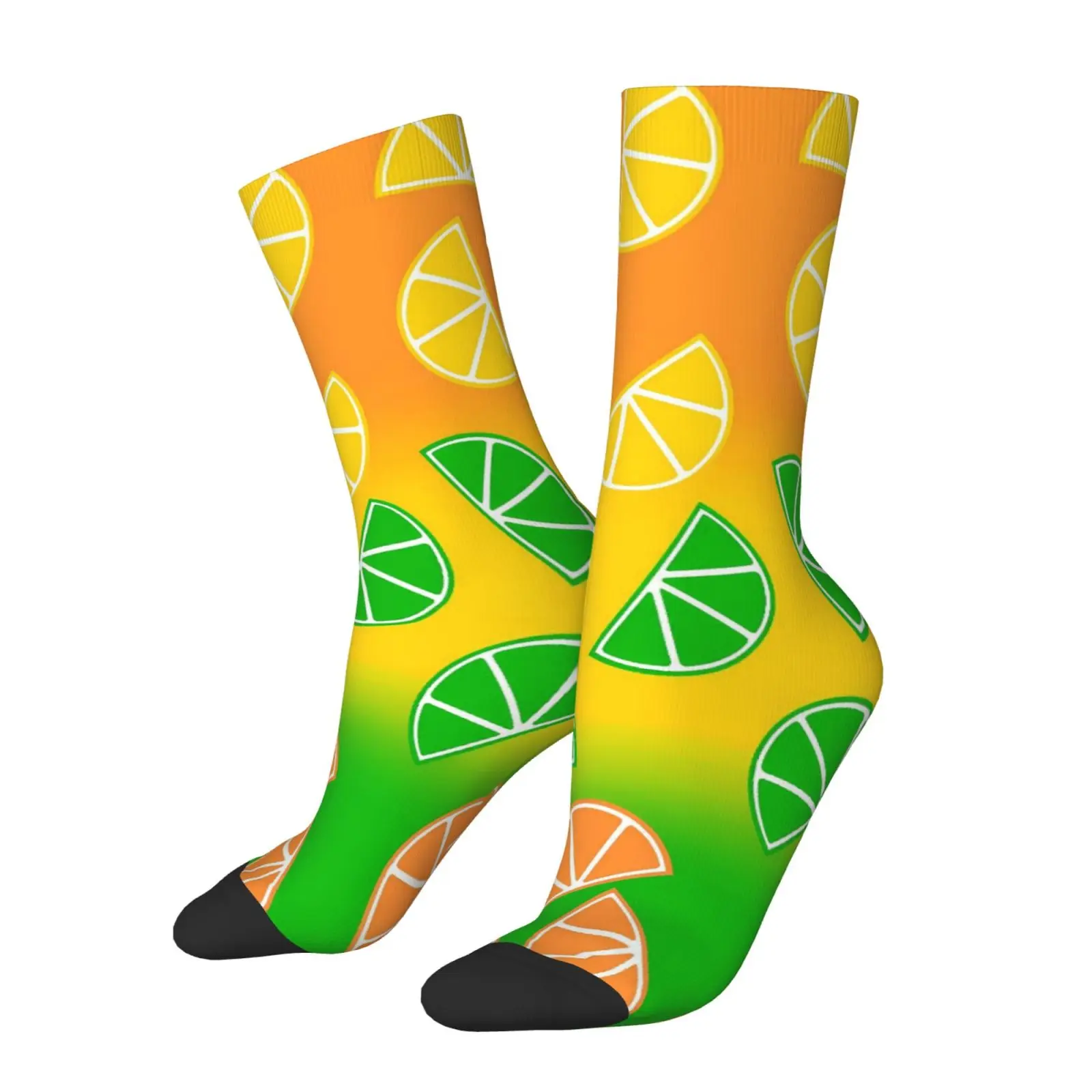 1 Pair of Men's Novelty Printed Crew Socks, Featuring a Creative Gradient Citrus Slice Pattern Design, Eye-catching