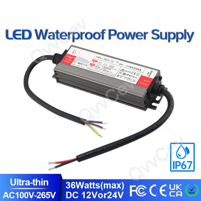 

36w LED Driver DC12V DC24V IP67 Waterproof Lighting Transformers for Outdoor Lights Power Supply AC100V-265V 36W