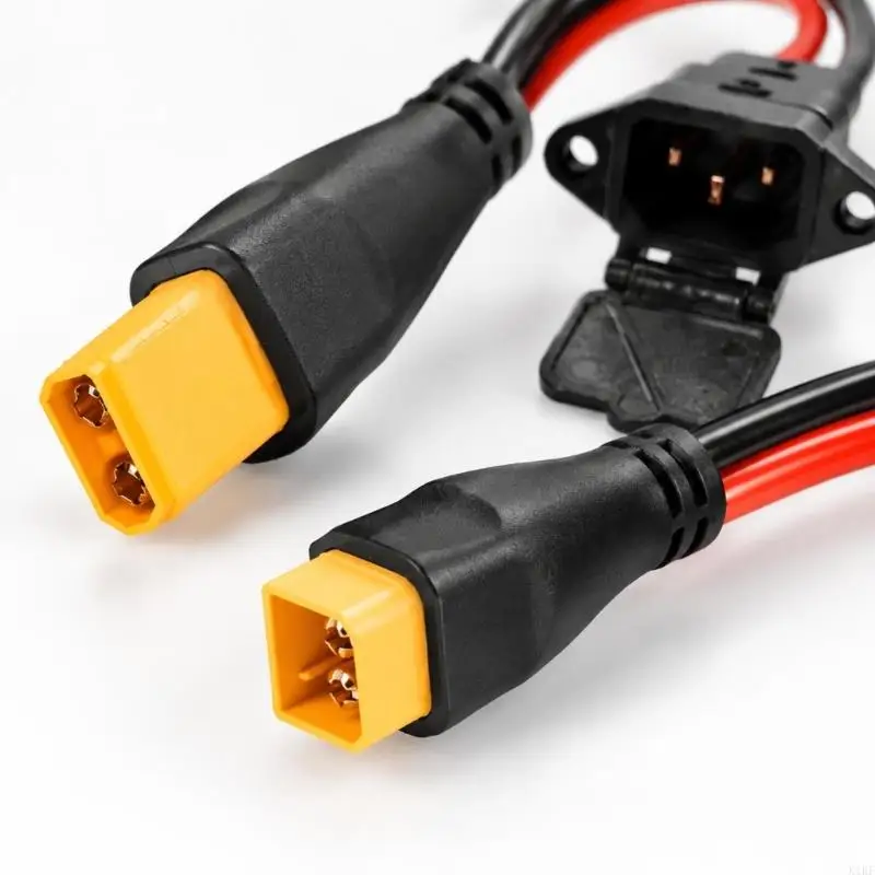 Three-Contact Panel-Mount Power Inlet Cable with XT90 End, Silicone Cord & Molded End-to-Cord Junction Assembly K1KF