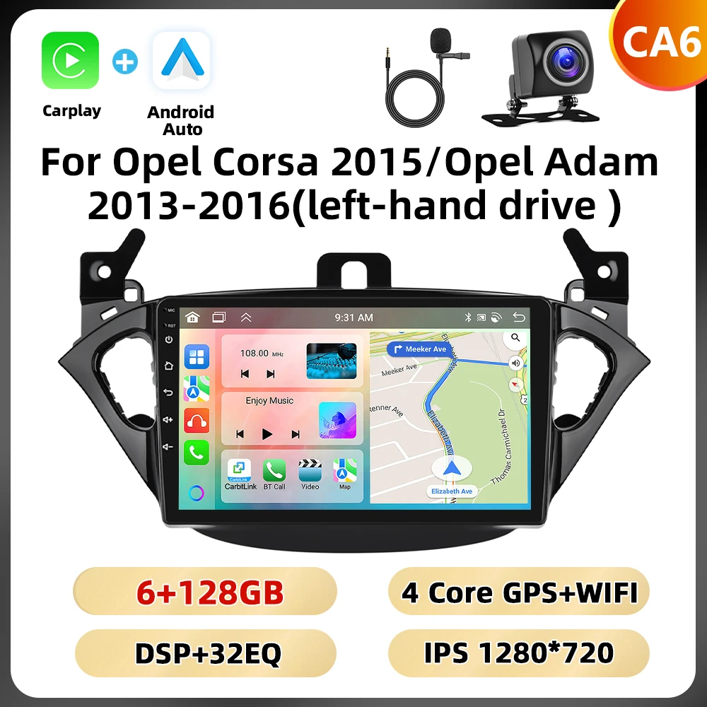 Podofo 2Din 8 + 128G Autoradio Voor Opel Corsa 2015/Opel Adam 2013-2016 Multimedia Speler AI Voice Carplay Android Auto BT GPS WIFI