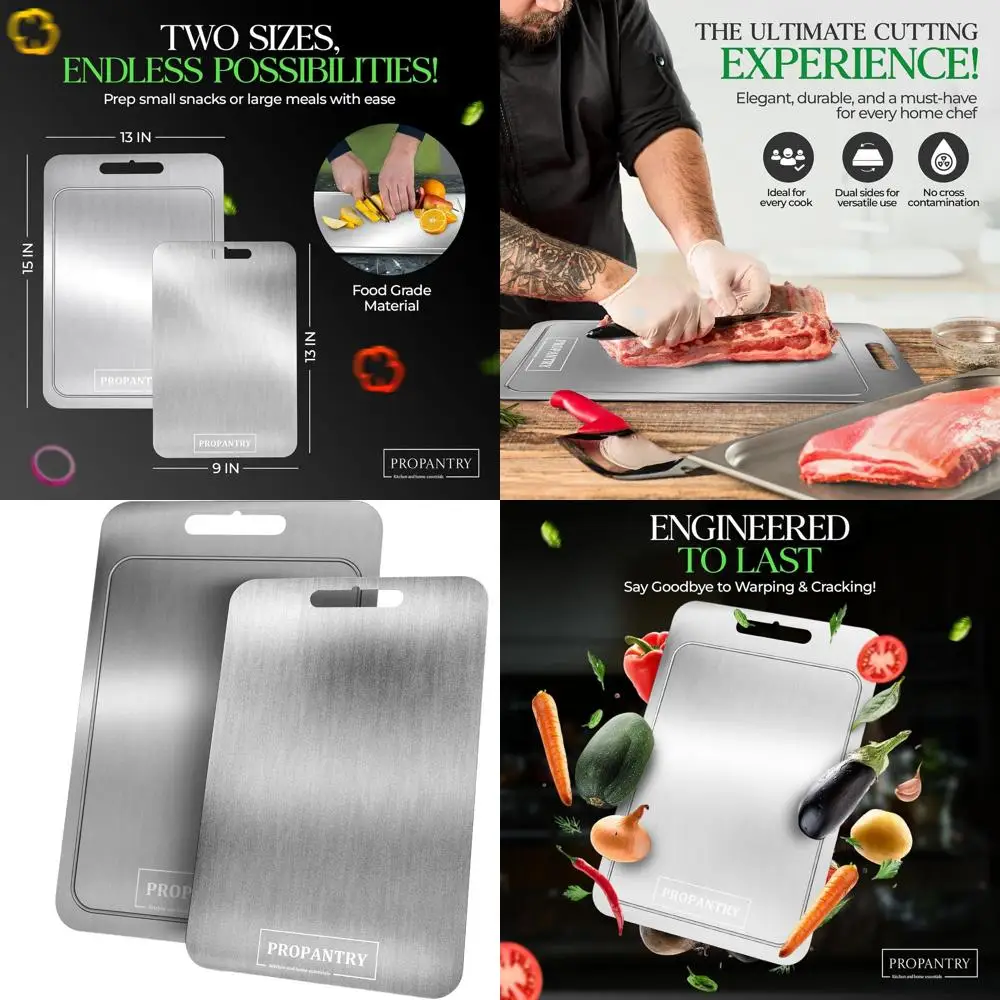 

Pair of 100% Pure Titanium Kitchen Cutting Boards - Durable, Non-Slip, Metal Chopping Boards