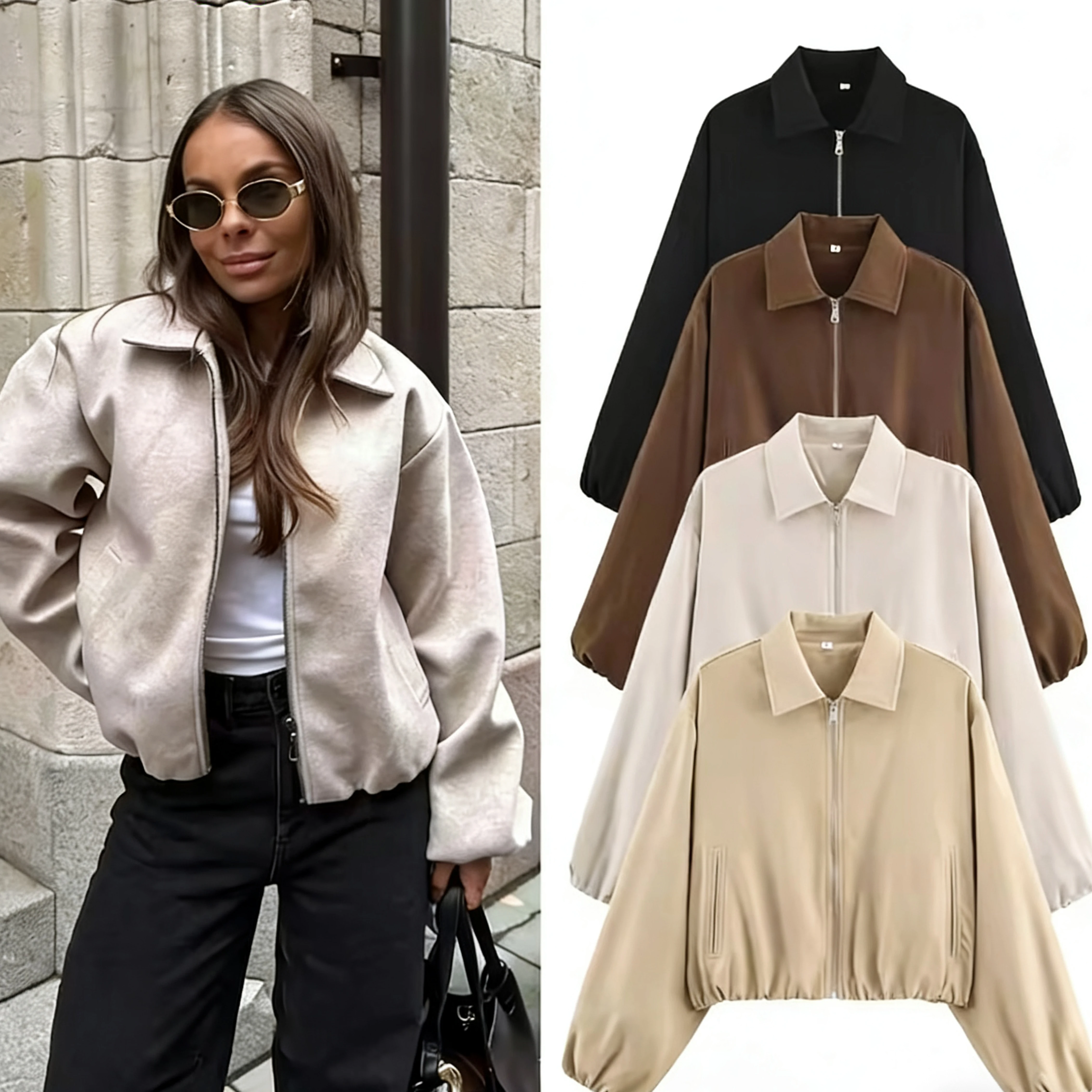 

Женская новая однотонная пышная женская куртка на молнии, верхняя одежда в уличном стиле, осеннее длинное пальто на молнии с обычными рукавами