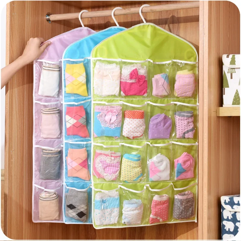 Gorące 16 kieszeni szafa kieszenie przezroczysta torba do zawieszenia skarpetki biustonosz bielizna stojak na artykuły papiernicze wieszak przechowywanie oszczędność miejsca Tidy Organizer