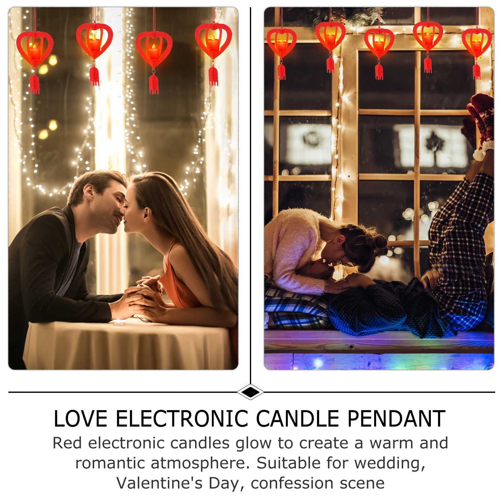 

Red Heart shaped Electronic C les Wedding Pendants Flameless Adornment Light Valentine Decor LED Wax Warm Atmosphere
