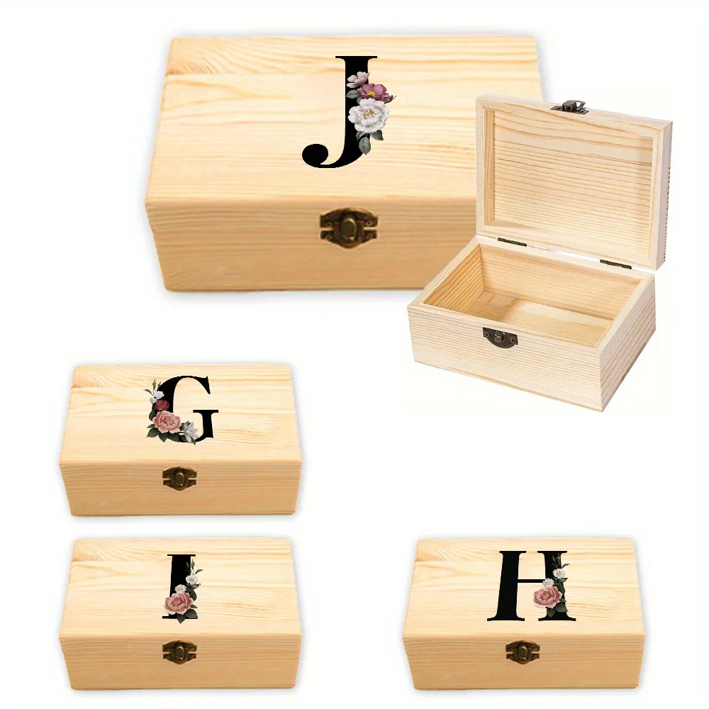 

Desktop Dustproof Wooden Storage Organizer Rectangular Wooden Storage Box Flip Cover Durable Home Supply Black Floral Pattern