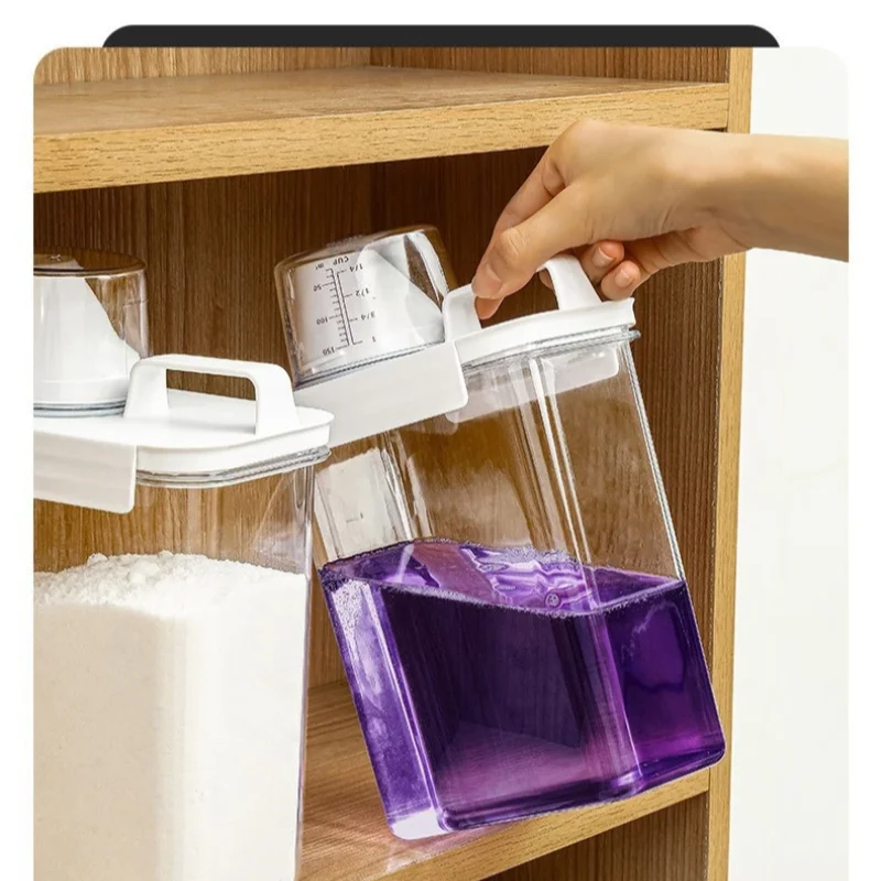 Portable Washing Powder Dispenser with Measuring Cup - Airtight Laundry Liquid Storage Jar for Convenient and Efficient Laundry