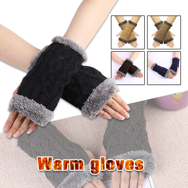 

Big Sale Women Men Twist Crochet Knitted Fingerless Gloves Short Arm Sleeve Touch Screen Warm Mittens Winter Thick Wool Gloves