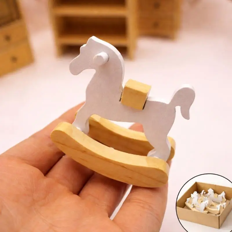 Simple Small Rocking Horse Doll Decor Accessories Dollhouse Ornaments Home Decor Mini Wooden Horse Toy Model
