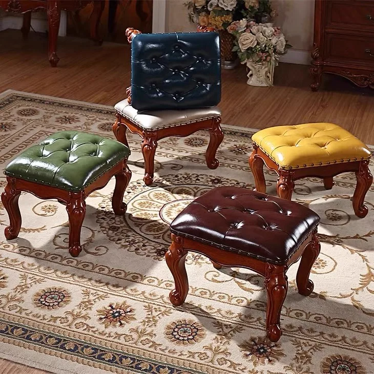 

American living room sofa coffee table solid wood shoe changing stool European home