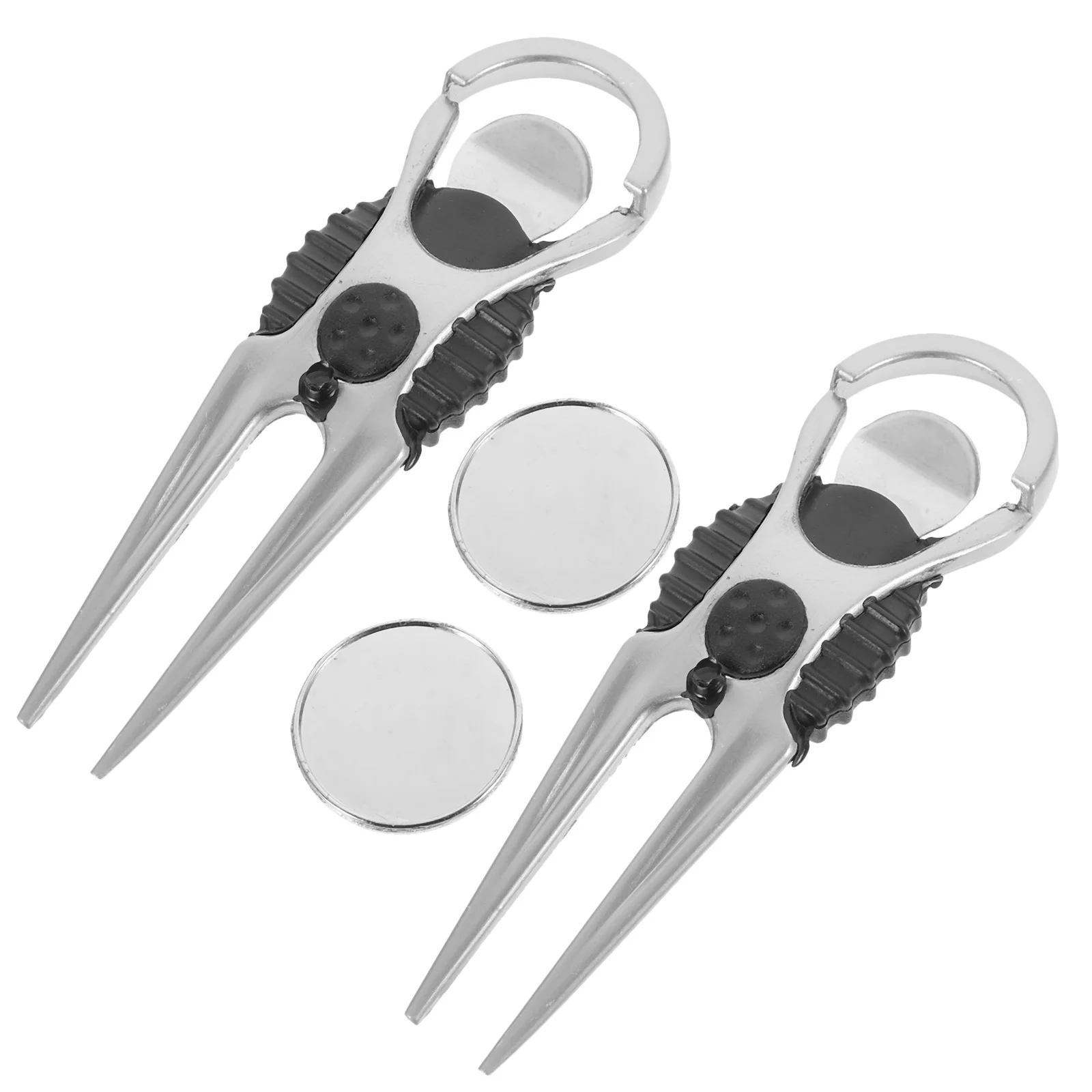 2개입 디봇 수리 도구 편안한 휴대용 그린 포크 볼 마커 포함 블랙 디봇 도구 그린 액세서리