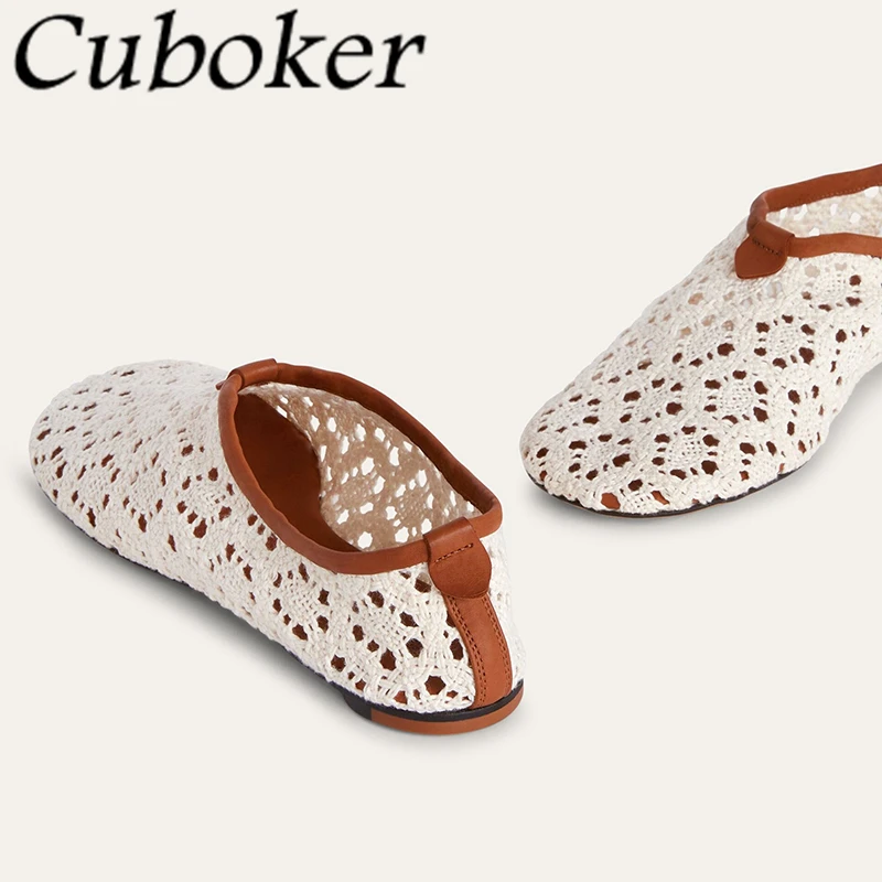 2024 Summer New Breathable Lace Mesh Ballet Flat Shoes Women Round Toe Slip On Casual Loafers Elegant Dance Single Shoes Mujer