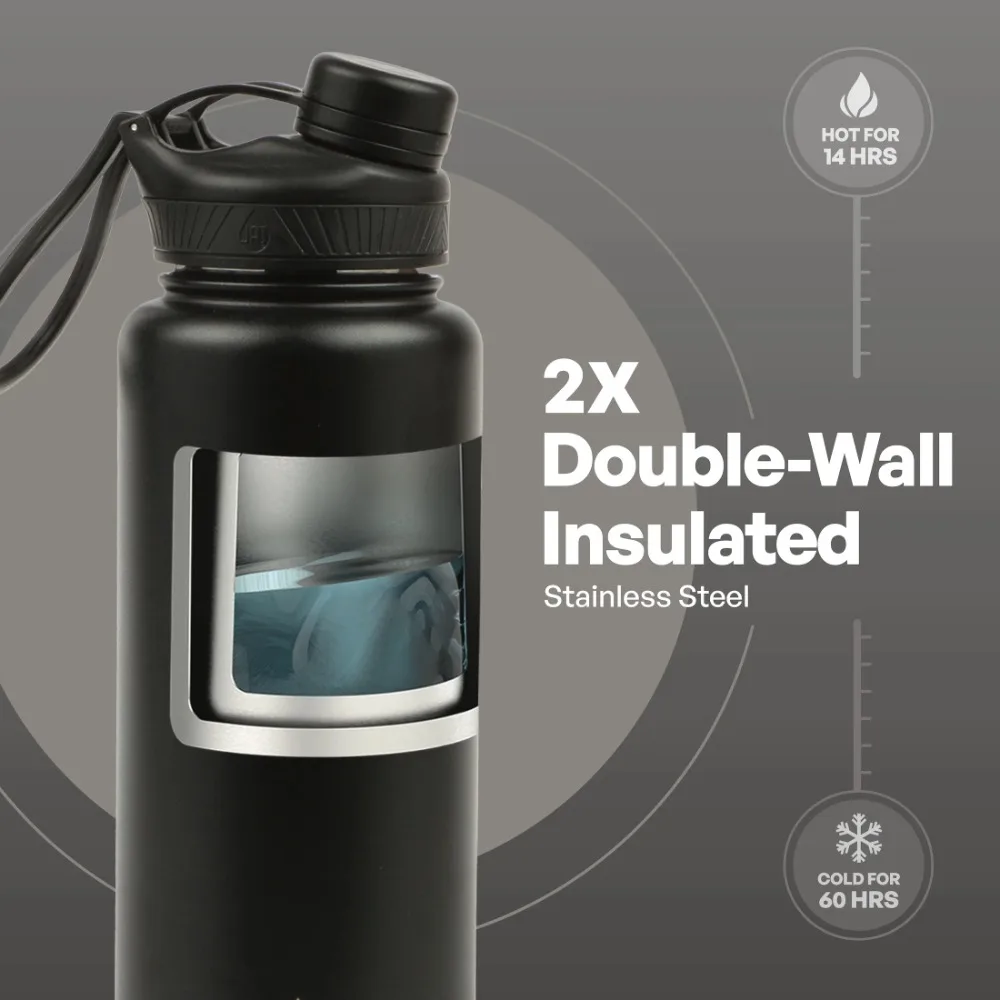 Edelstahl Ranger Wasserflasche 40oz, Schwarz