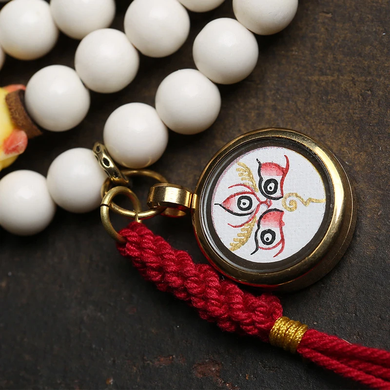 Antler round 108-piece Buddhist prayer beads sweater chain with bone and Thangka pendant