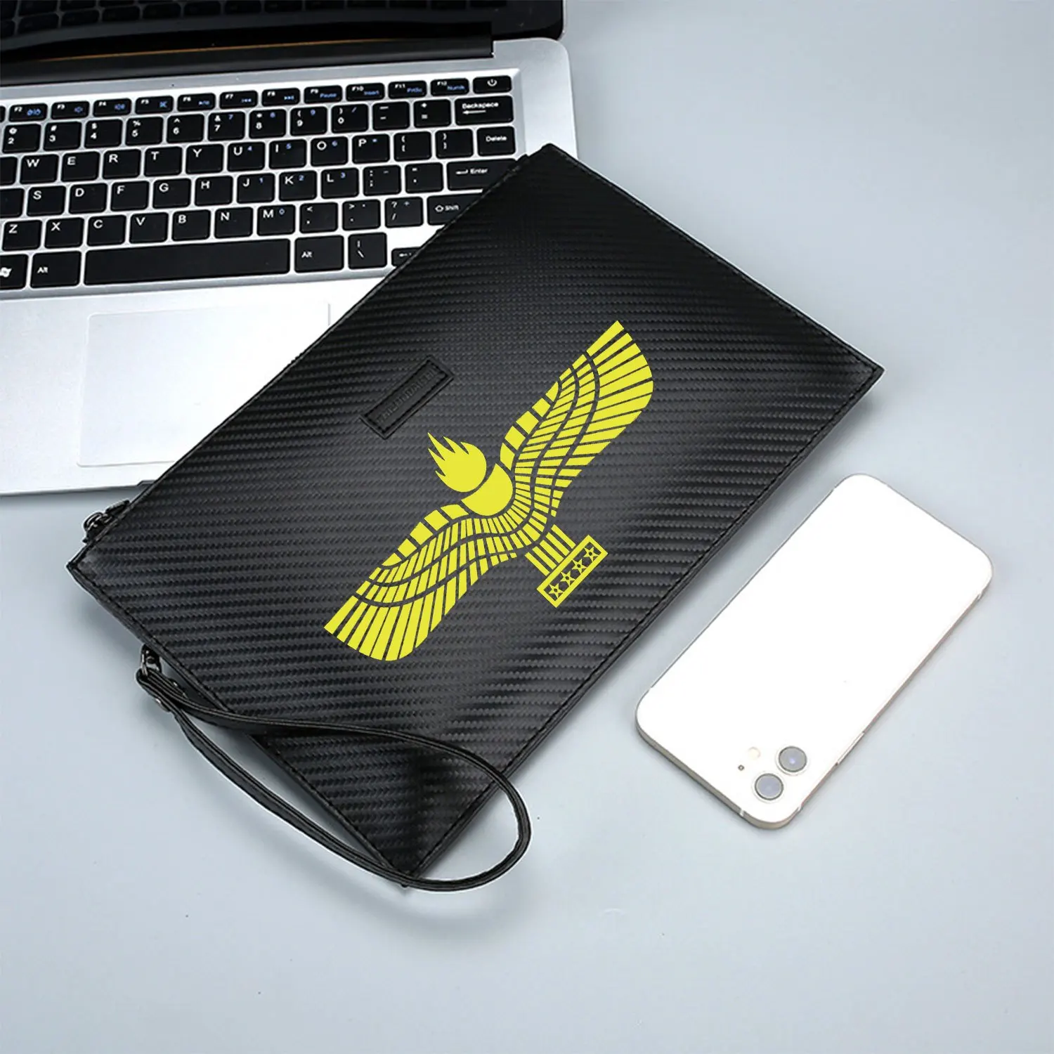 Simbolo delle stelle della fiamma del sole delle ali Borsa da uomo elegante stampata in PU alla moda e pratica per il trasporto quotidiano