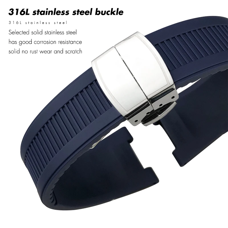 25mm 13mm Natural Rubber Concave Watch Strap for Patek Nautilus Philippe PP 5711 5712 Black Blue Gray Brown Silicone Watch Strap