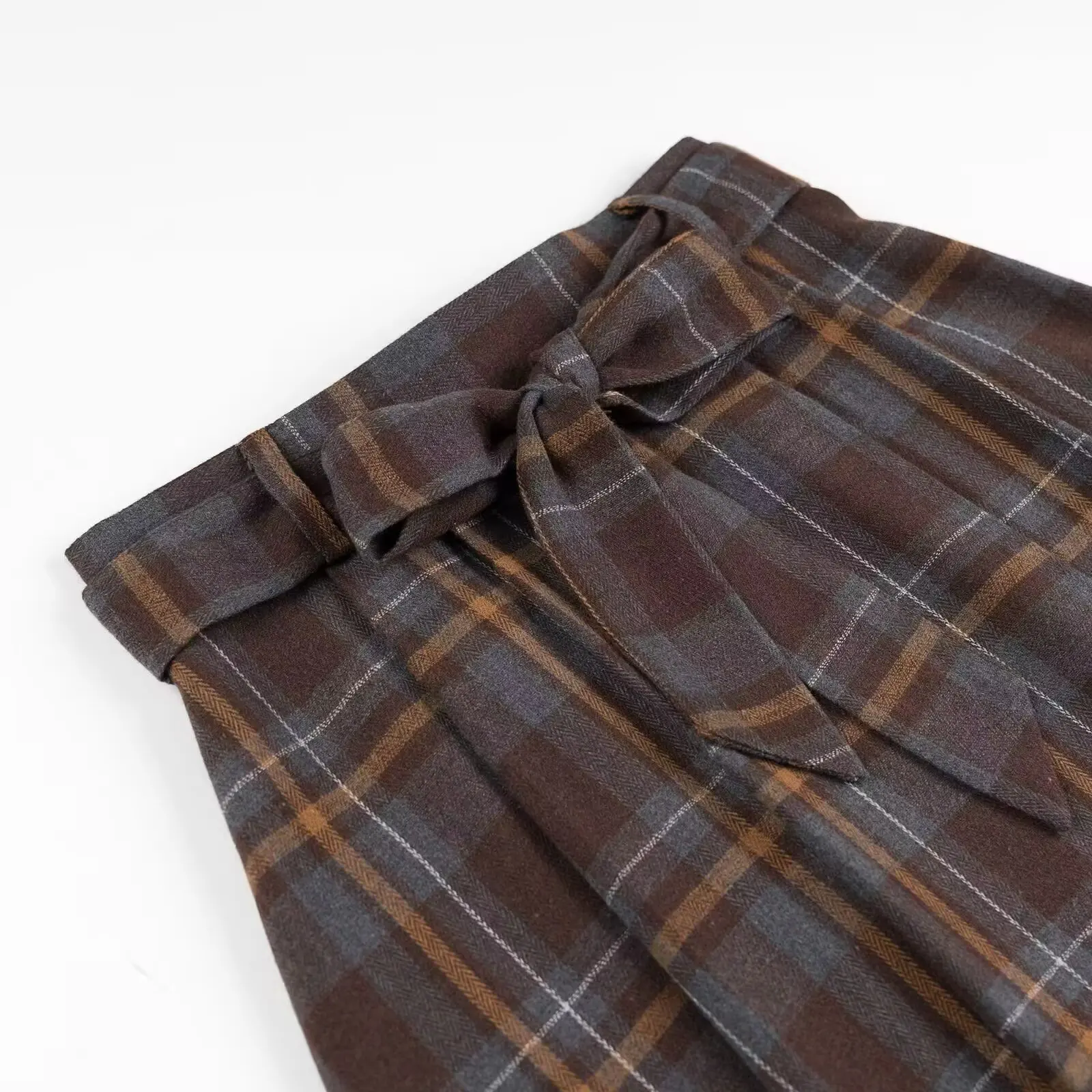 

Новое осеннее поступление, женская модная клетчатая плиссированная юбка с поясом на талии, французская юбка трапециевидной формы со стойкой, повседневная одежда