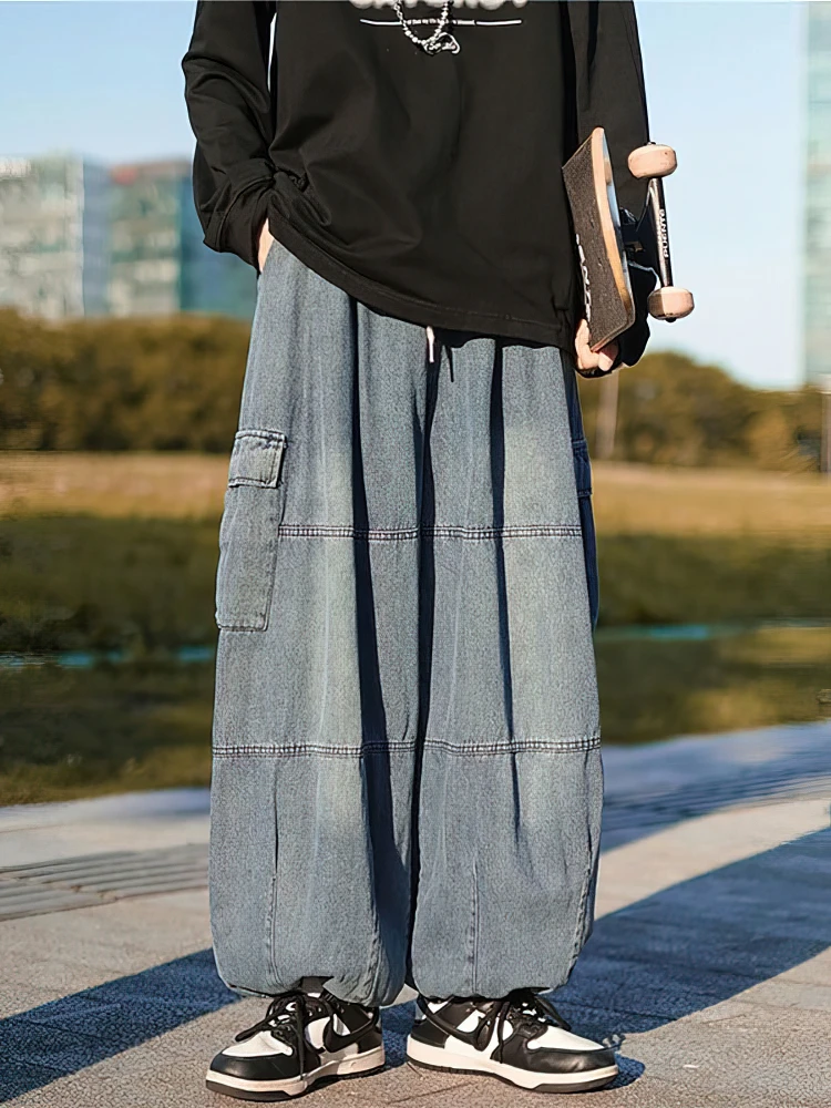 Y2k فضفاض الجينز الرجال الشارع الشهير المال القديم خمر السراويل البضائع جديد روك كاوبوي الركض واسعة الساق السراويل الدنيم كبيرة الحجم