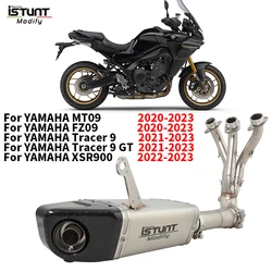 Full Systems For Yamaha MT09 FZ09 Tracer 9 GT XSR900 2021 - 2023 Motorcycle Exhaust Escape Link Pipe Carbon Muffler
