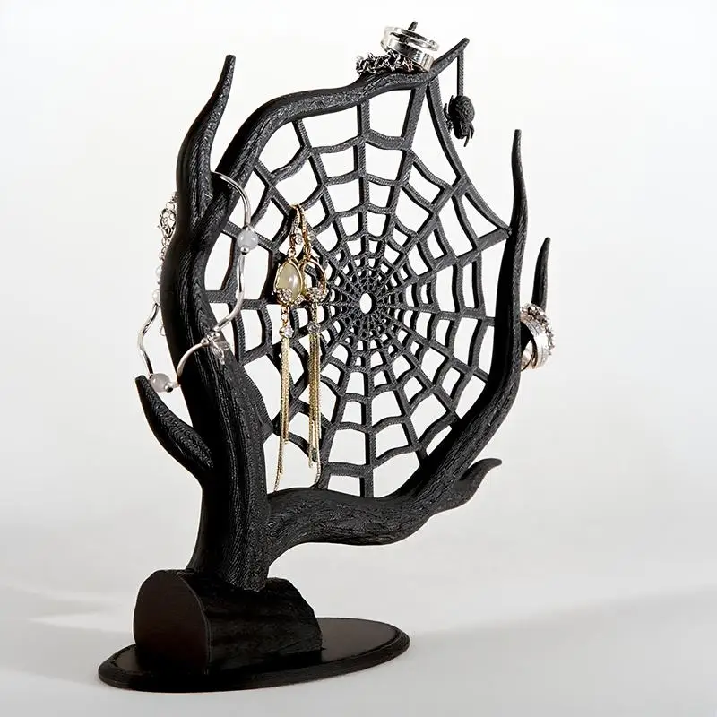 3D Printed Spider Web Halloween Jewelry Stand Unique Spooky Decor Holder for Necklaces Earrings Ideal Halloween Party Gift view 3