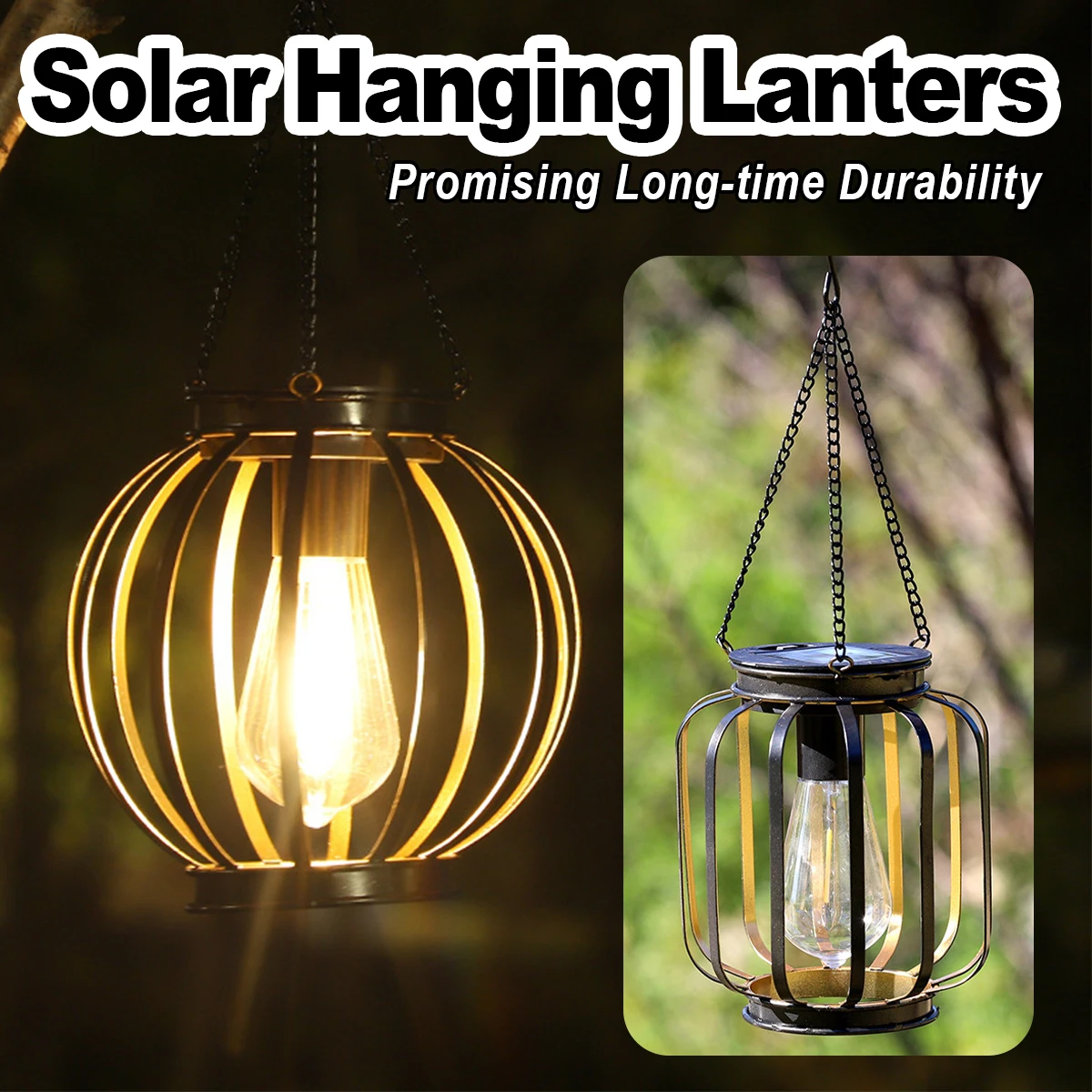 Solar Lantern Outdoor Waterproof Led Light Garden Lamps 3000k Daylight Sensor Lights With Durable Chain For/outdoor Metal Hollow