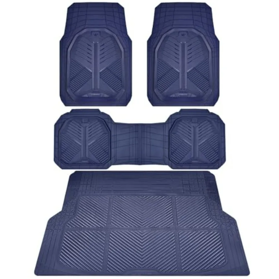 

Heavy Duty Rubber Car Mats with Cargo Liner Deep-Dish Car Floor Mats and Trunk Mat All Weather Universal Trim-to-Fit for SUVs T