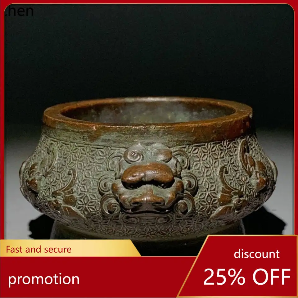 Cz alloy copper-plated incense burner incense burner double lion five blessings old bronze ware