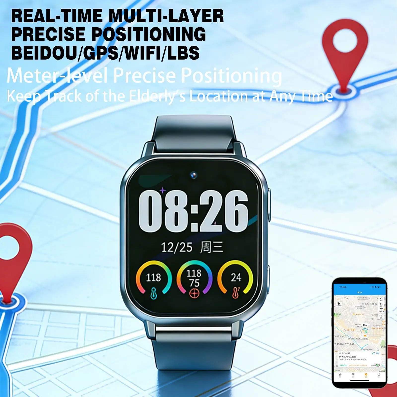 Falling Detection GPS Watch Elderly Smart Watch Senior SOS Button 4G Sim Phone Call GPS Positioning Heart Rate Auto Answer ZW1 V