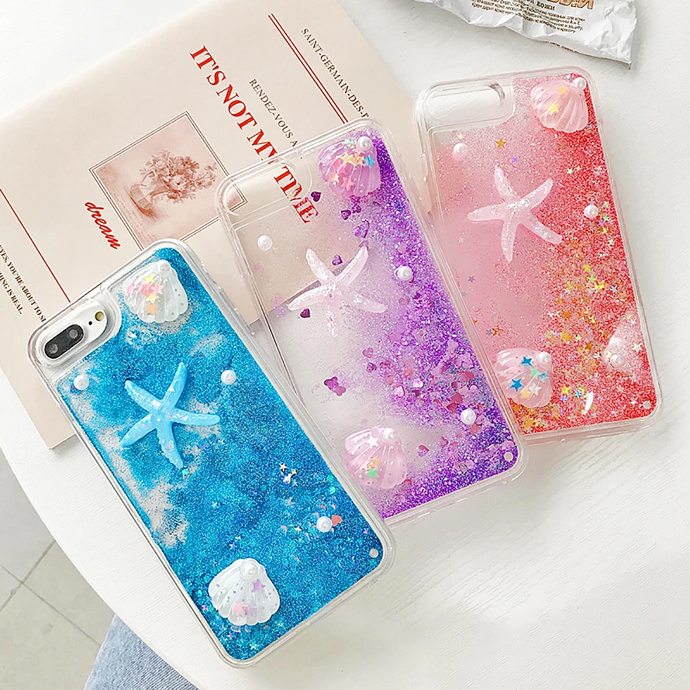 Starfish Mermaid Phone Case Soft Cover Glitter Quicksand Clear For Samsung Galaxy S23 S22 S21 S20 FE Plus Ultra Note 20 9 10 Pro