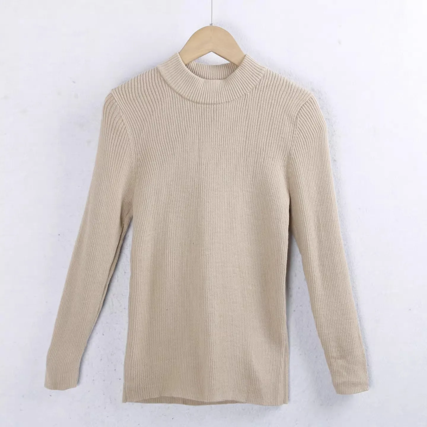 

Ele Knitted Wool Sweater Long Sve round Ne Slim Fit Winter Base Layer High Elastici Casual Sle Pure Color Knitwear