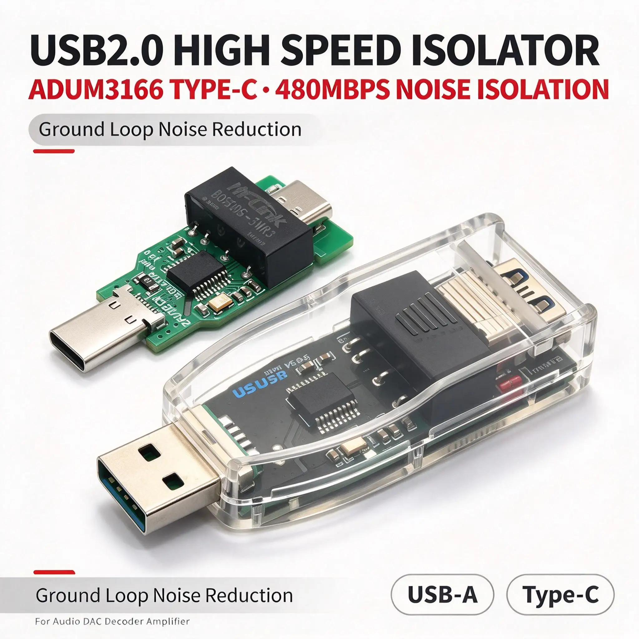 DYKB Type-C USB Isolator 480Mbps ADUM3166 USB2.0 High-Speed Isolation Protection Audio DAC Decoder Ground Noise HiFi PC MAC
