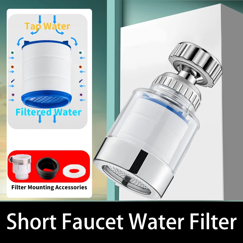 ​360° Universal Faucet Filter - Removable, High-Efficiency, Replaceable Cartridge - Kitchen & Bathroom Water Purifier