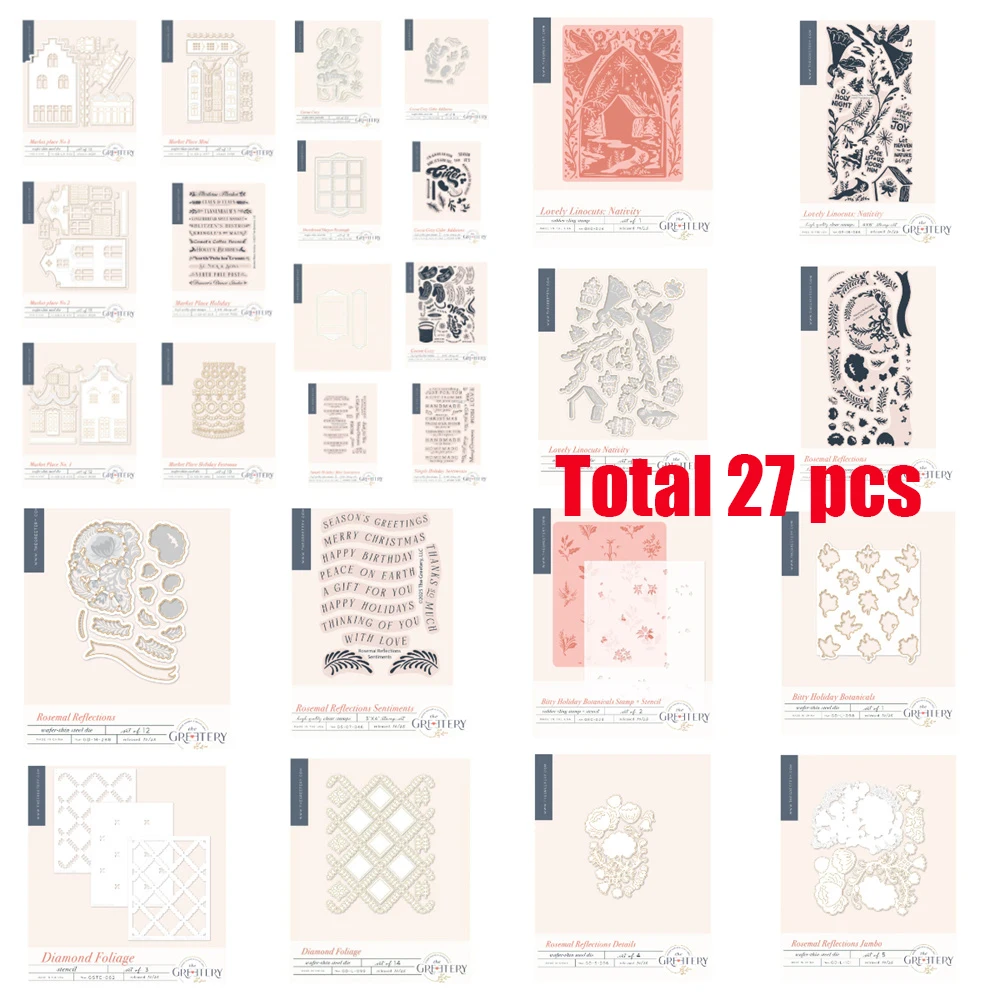 Botanicals Market Place Mini New Bitty Holiday Metal Cutting Dies Stamp Stencils for DIY Scrapbooking Handmade Photo Album