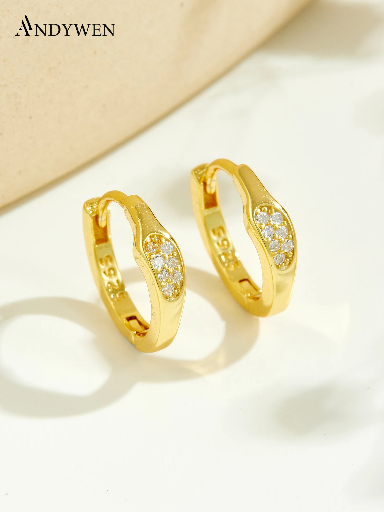 

Серебряная асимметричная серьга-кафф ANDYWEN 925 пробы в форме капли, с одним рядом фианитов, уникальная подарочная коробка для женщин, модное украшение для повседневной носки